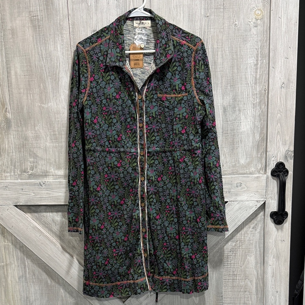 NATURAL LIFE Floral Mini Dress in Black with Green & Pink Accents